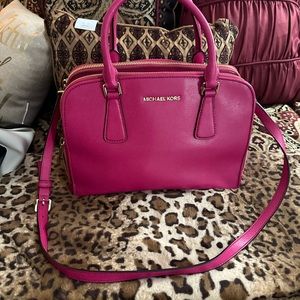 Hot Pink satchel with gold hardware like new removable shoulder strap